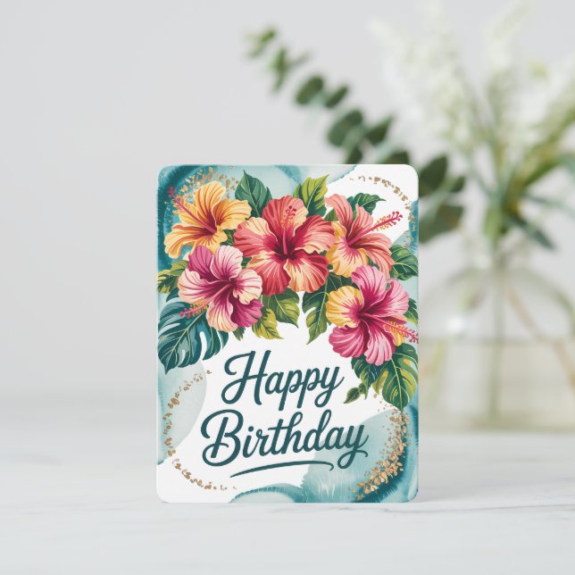 Tropical Floral Birthday Card (Standing Front)