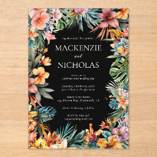 Tropical Floral Black Acrylic Wedding Invitation
