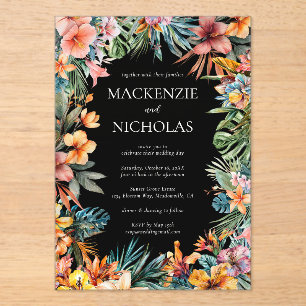 Tropical Floral Black Acrylic Wedding Invitation
