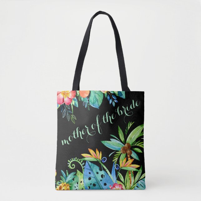 Tropical Floral Black Mother of the Bride Tote Bag (Front)
