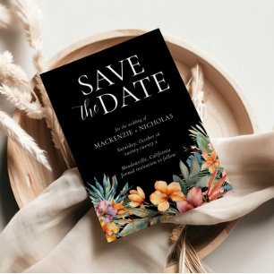 Tropical Floral Black Save the Date Invitation