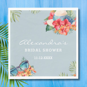 Tropical Floral Blue Beach Bridal Shower Napkin