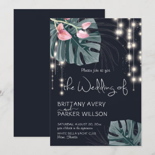 Tropical Floral Blue Wedding Invitation