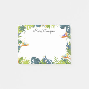 Tropical Floral Border Monogram Name Post-it Notes