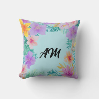 Tropical Floral Border Summer Aesthetic  Throw Pillow