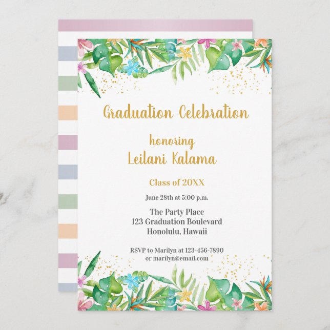 Tropical Floral Borders Invitation (Front/Back)