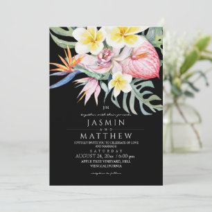 Tropical Floral Botanical Black Wedding Invitation