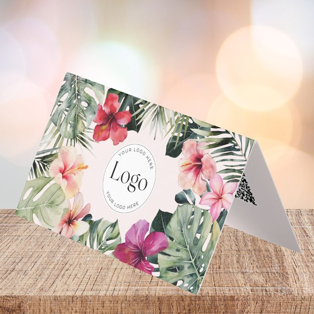 Tropical Floral Botanical Logo QR Code Folded Business Card (Close up)