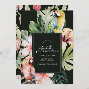 Tropical Floral & Botanical Parrot Kids Birthday Invitation