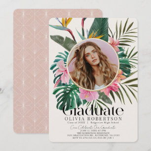 Tropical Floral & Botanical Photo Graduation Invitation