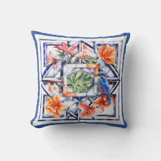 Tropical Floral, Botanical with Bird Throw Pillow