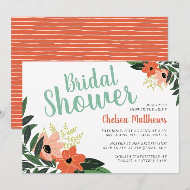 Tropical Floral Bridal Shower Invitation (Front/Back)