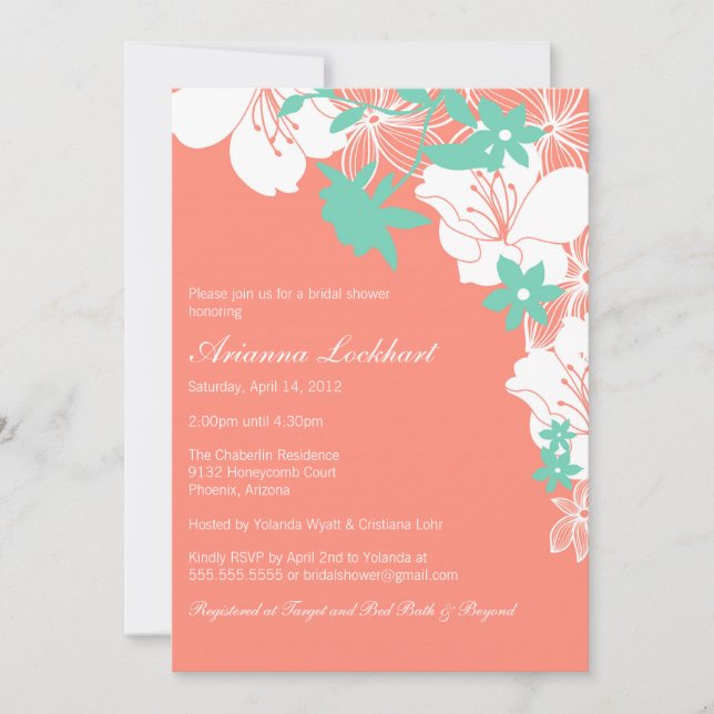 Tropical Floral Bridal Shower Invitation (Front)