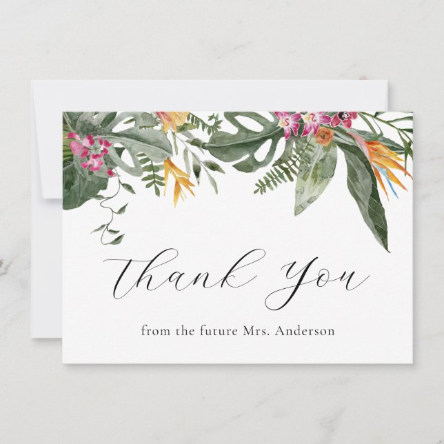 Tropical Floral Bridal Shower Thank You Card (Front)