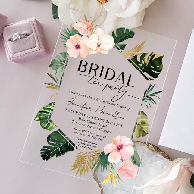  Tropical Floral Bridal tea Party Bridal Shower Acrylic Invitations (Creator Uploaded)