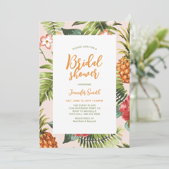 Tropical Floral Bridal Wedding Shower Invitation (Standing Front)