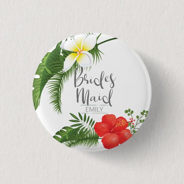 Tropical Floral Bridesmaids ID475 1 Inch Round Button (Front)