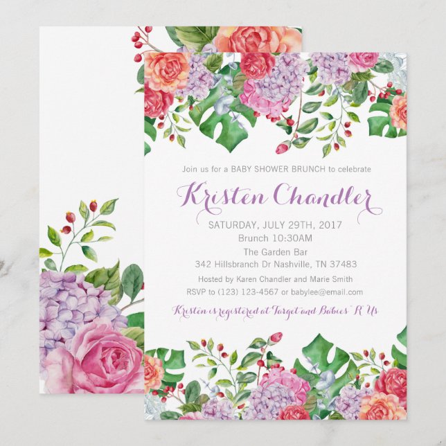 Tropical Floral Brunch Girl Baby Shower Invitation (Front/Back)