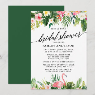 Tropical Floral Calligraphy Bridal Shower Green Invitation
