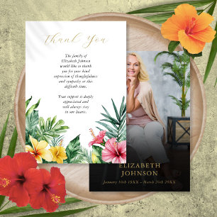 Tropical Floral Celebration Of Life Funeral Photo Thank You Card