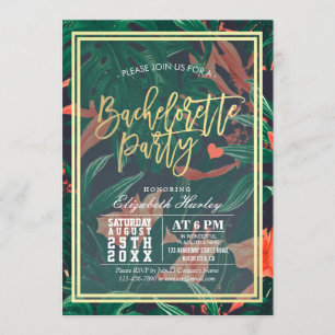 Tropical Floral Chic Gold Frame Bachelorette Party Invitation
