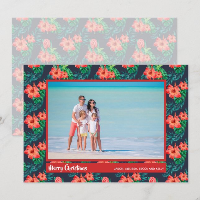 Tropical Floral Christmas Photo Holiday Card (Front/Back)