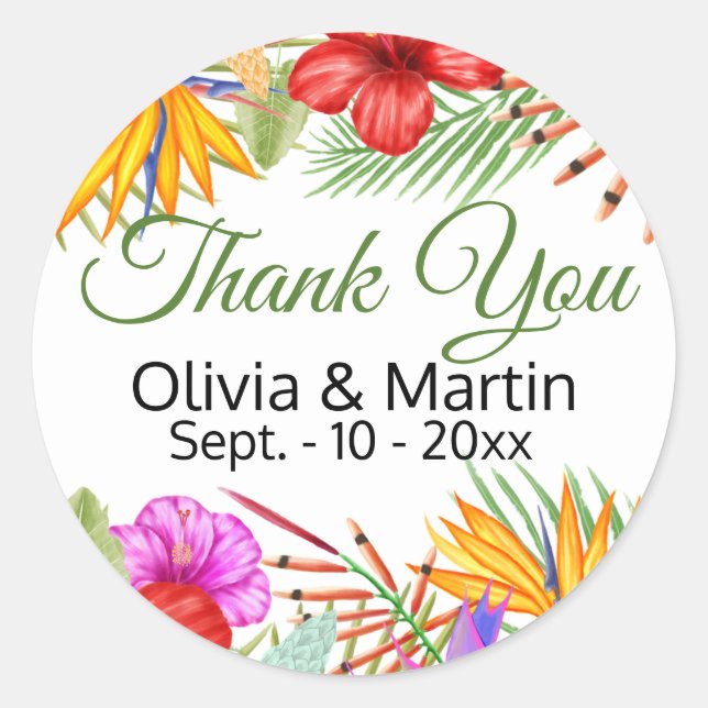 Tropical Floral Classic Round Sticker (Front)