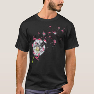 Tropical Floral Dandelion Exotic Bird Animal Pink T-Shirt