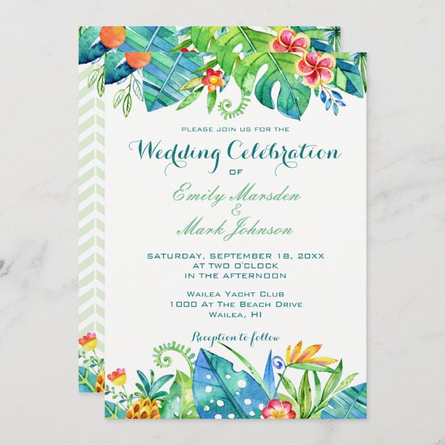 Tropical Floral Destination Wedding Invitation (Front/Back)
