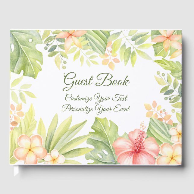 Tropical Floral Elegance Pretty Flower Personalize Guest Book (Front)