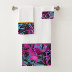 TROPICAL FLORAL ELEGANCE WHITE BATHROOM TOWEL SET