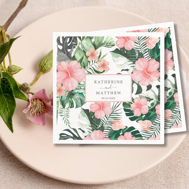 Tropical Floral Exotic Palm Leaf Beach wedding Napkin (Creator Uploaded)