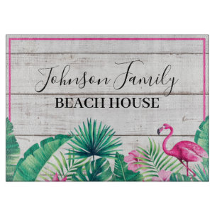 Tropical Floral Family Name Beach House Cutting Board