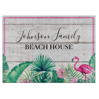 Tropical Floral Family Name Beach House Cutting Board
