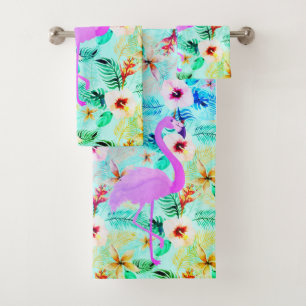 Tropical Floral Flamingo Bath Towel Set