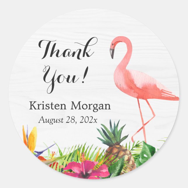 Tropical Floral Flamingo Bridal Shower Favor Tag (Front)