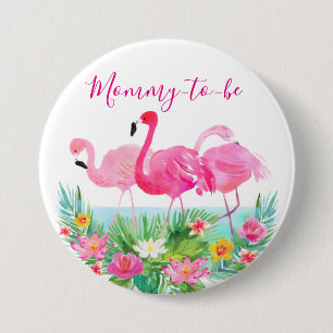 Tropical Floral Flamingo Mommy-to-be 3 Inch Round Button