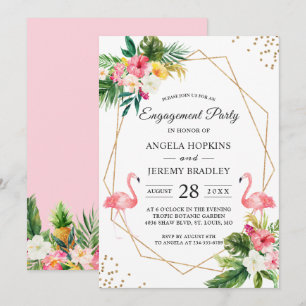 Tropical Floral Flamingo Summer Engagement Party Invitation