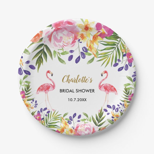Tropical Floral Flamingo Summer Flowers 7" Plate (Front)