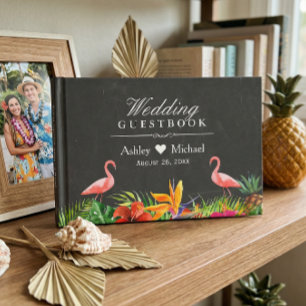 Tropical Floral Flamingos Chalkboard Wedding Guest Book