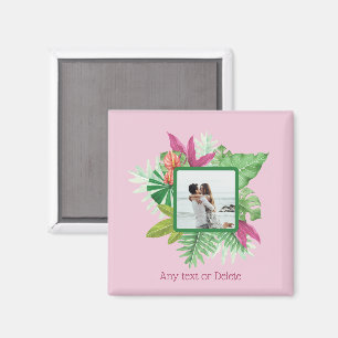 Tropical Floral Frame Custom Photo and Text Magnet