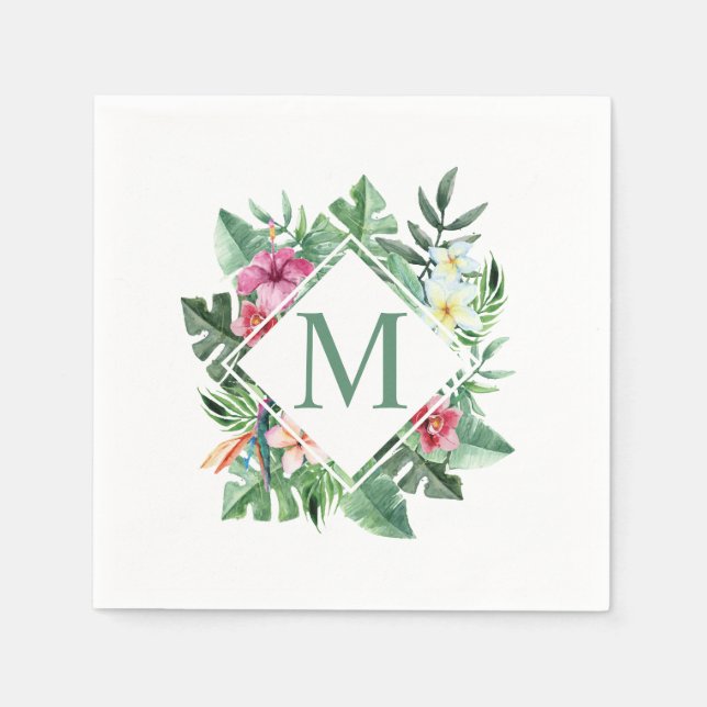 Tropical Floral Frame Monogram | Napkin (Front)