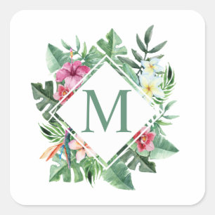 Tropical Floral Frame Monogram   Sticker