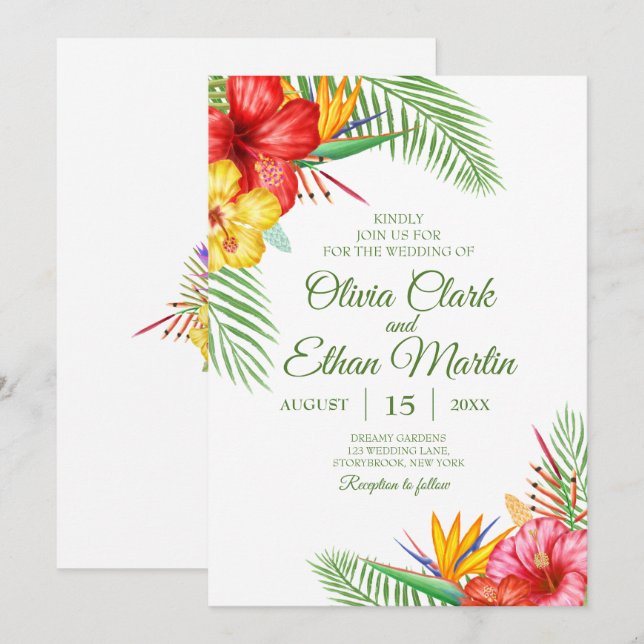Tropical Floral Garden Invitation (Front/Back)