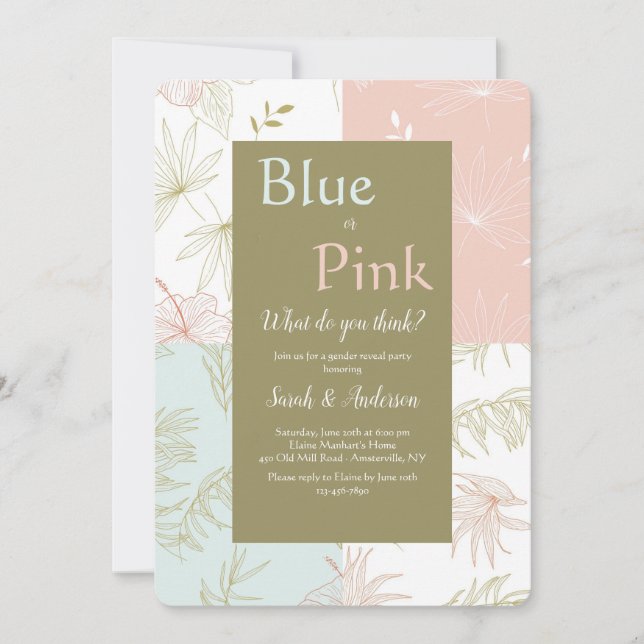 Tropical Floral Gender Reveal Invitation (Front)