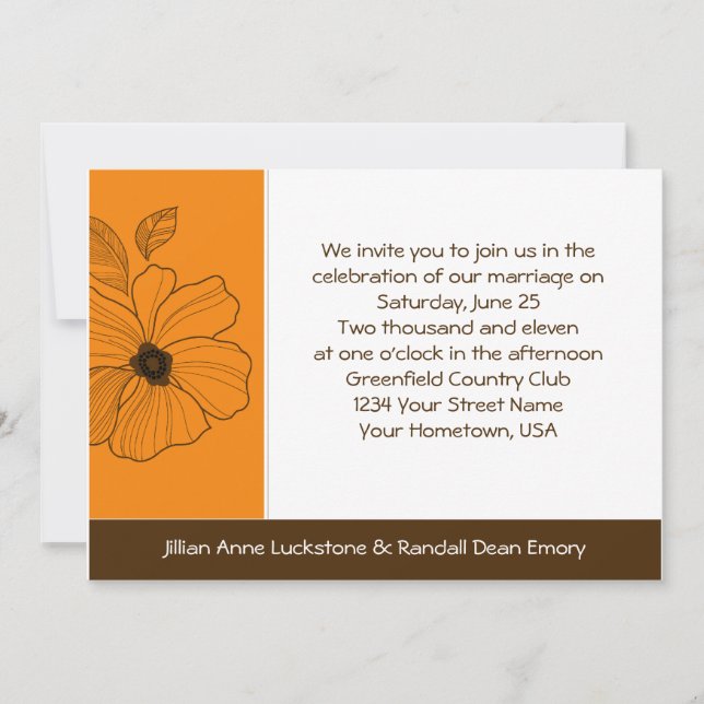 Tropical Floral Gold and Brown Wedding Invitation (Front)