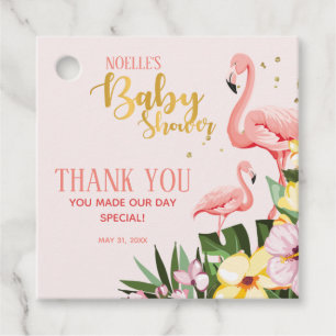 Tropical Floral Gold Flamingo Pink Baby Shower Favour Tags