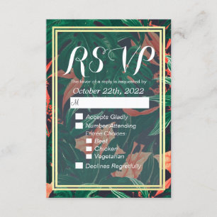 Tropical Floral Gold Foil Frame Wedding RSVP Répon