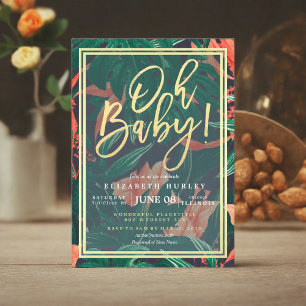 Tropical Floral Gold Frame Hawaiian Baby Shower Invitation