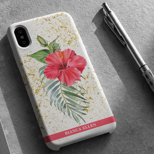 Tropical Floral Gold Sparkles iPhone 16 Case